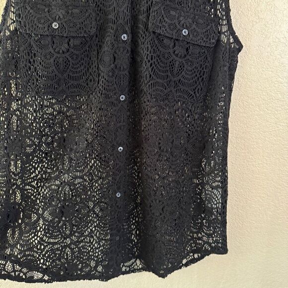 Denim & Supply Ralph Lauren Black Lace Button Down Shirt size Large - Picture 4 of 10
